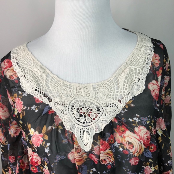 Derek Heart Floral Chiffon Batwing Blouse AL26 - Picture 2 of 8